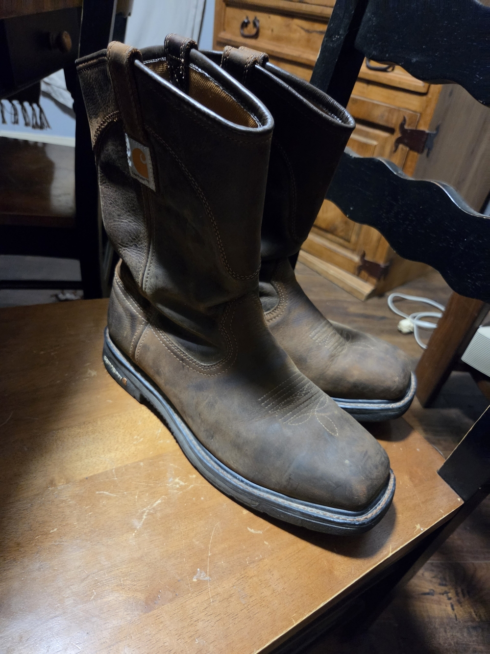 Carhartt Brown Leather Work Boots - Men's Protective Pull-On Boots Steel Toe
